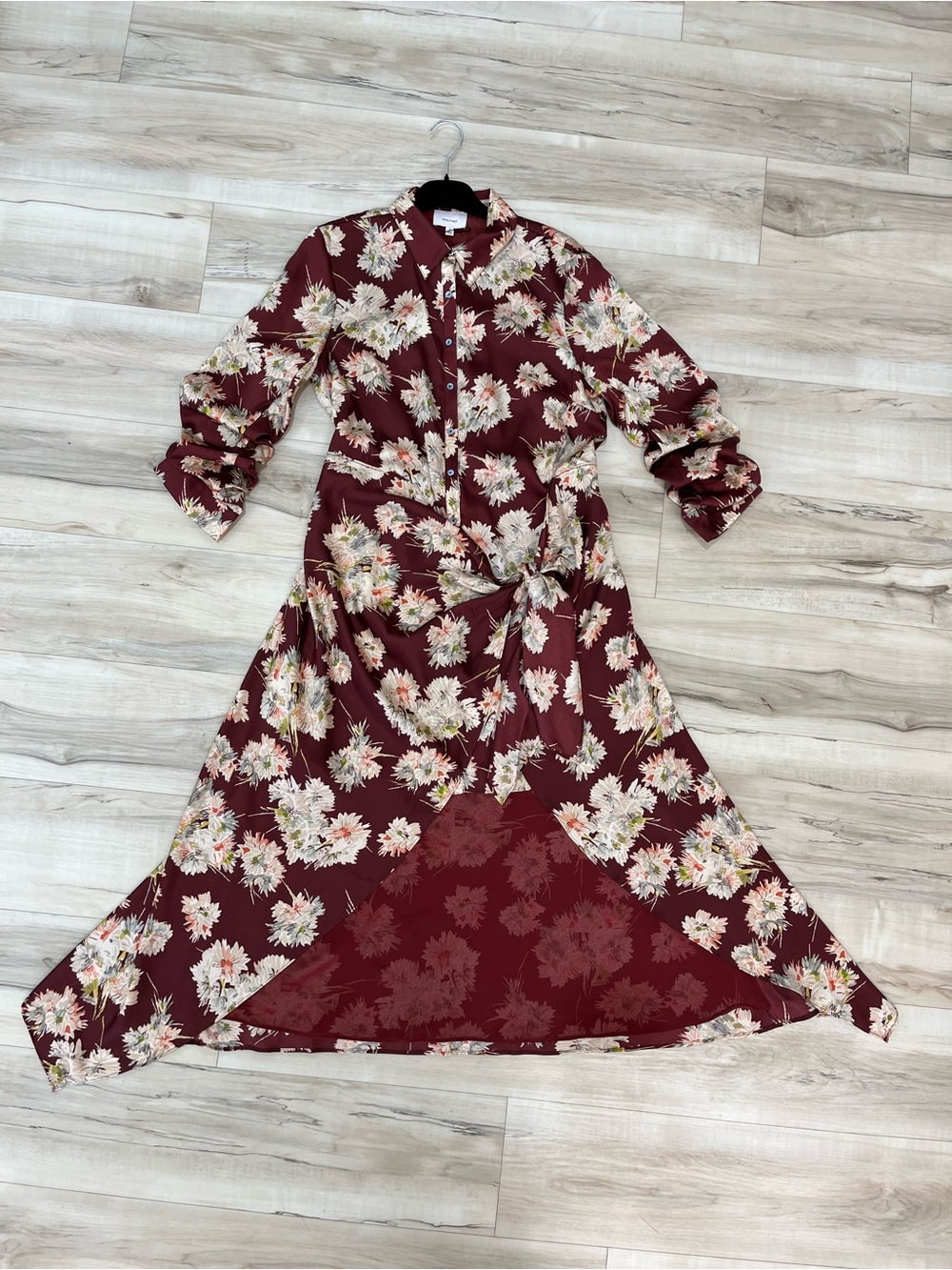 cinq a sept Burgundy Floral Tie-Waist Maxi Dress